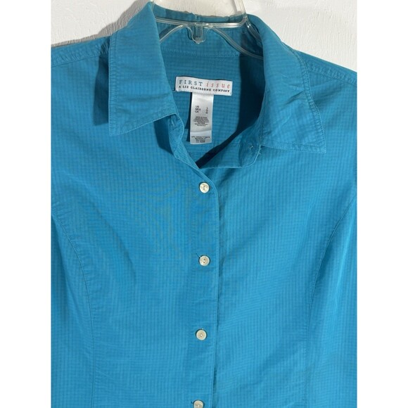 Liz Claiborne First Issue L Sleeveless TopBlouse Teal Blue Button Up Lightweight - Picture 1 of 14